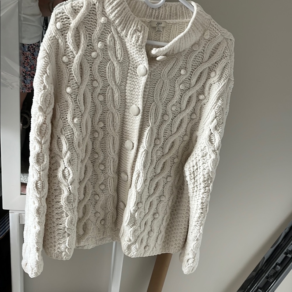 J. Jill Cream Cable Knit Cardigan Sweater